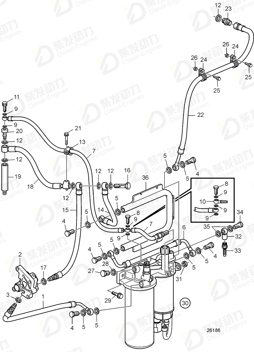 VOLVO Fuel hose, inlet 3589199 Drawing